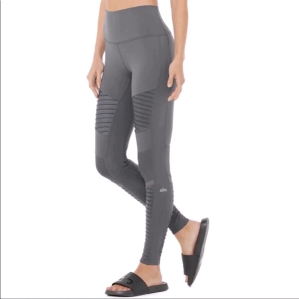 ALO Yoga Grey High Waist Moto Athletic Leggings Mesh Like New Small